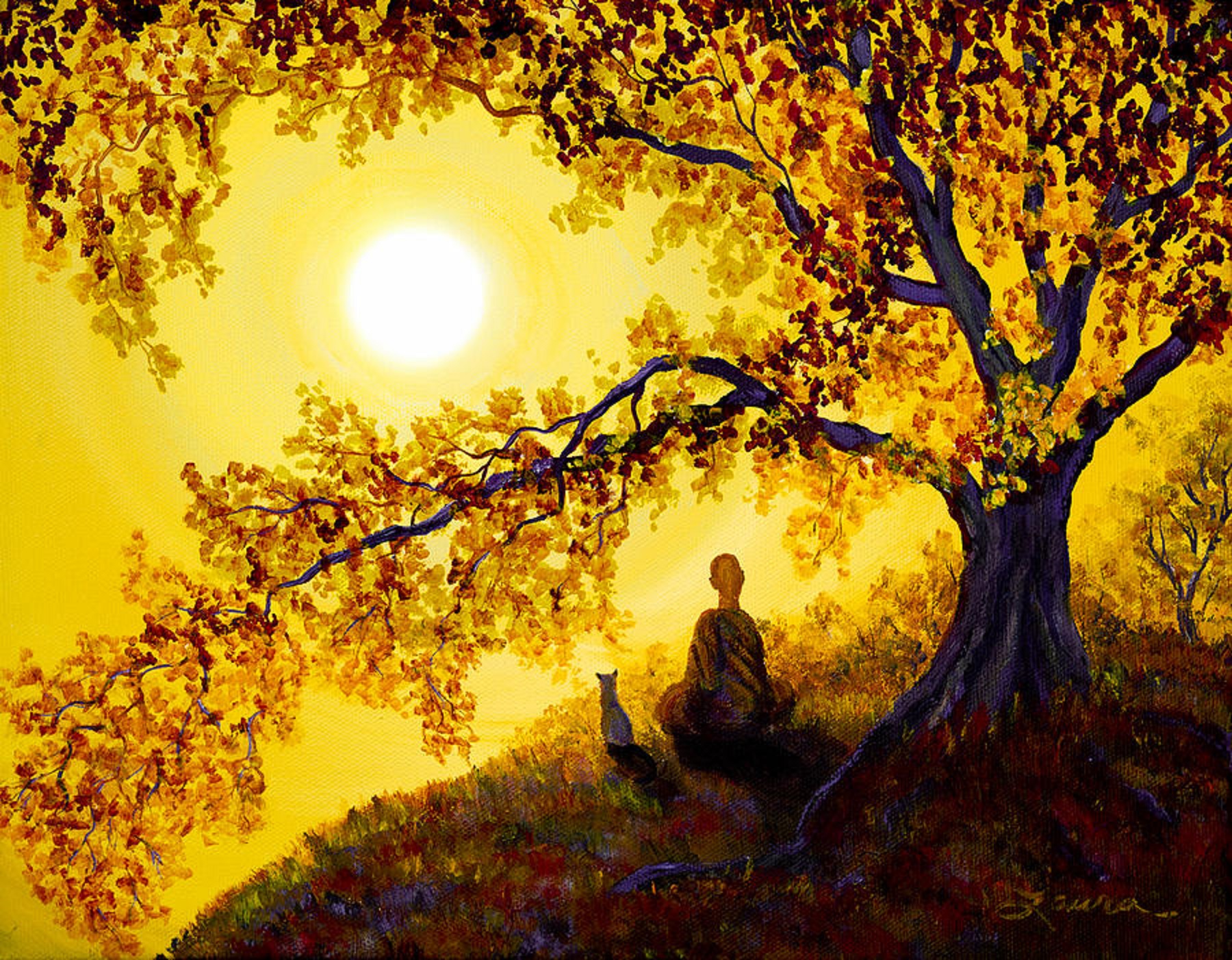 Мудрая картина. Пейзажи для медитации. Медитация под деревом. Мудрое дерево. Мудрец под деревом арт.